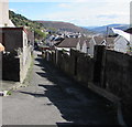 East along a Clydach Vale back lane in CF40 2DX