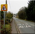 Warning sign - staggered crossroads  ahead, Penrhiwfer in CF40 1NY