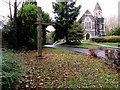 Wooden cross outside Wesley Church Centre, Tondu in Ynysawdre Community