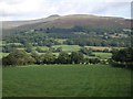 Felindre: pastureland, with Pen Allt-mawr in the background in NP8 1RR