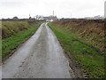 Hedge enclosed lane approaching Tyn-y-gongl in LL63 5SZ