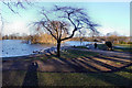 Pontefract park lake partially frozen in WF8 4ST
