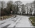Lecher Lane approaching A3066 in snow in DT8 3HP
