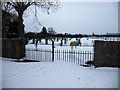 Llanrhydd Cemetery under a blanket of snow in LL15 1YQ
