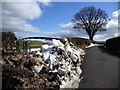 Lingering snowdrift on a country lane in LL21 9SH