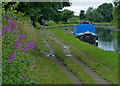 Moored narrowboat on the Leeds and Liverpool Canal in WN2 1LS