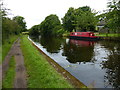 Moored narrowboat along the Leeds and Liverpool Canal in WN2 1LS