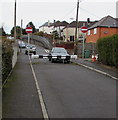 Metal barrier across Llwyncrwn Road, Beddau in CF38 2SU