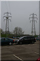 Pylon lines crossing superstore car-park, Copdock in IP8 3TR