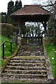 Steps and Lych gate at Upper Froyle cemetery in GU34 4LB