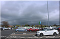 Black Cloud over Queens Drive Retail Park, Kilmarnock in KA1 3XG