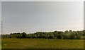 Fields and pylon line south of Radley, seen from the train in OX14 3BL