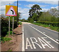Warning sign - bend ahead, Pengenffordd, Powys in LD3 0EW