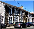 Usk Road stone houses, cars and satellite dishes, Bargoed in CF81 8WA