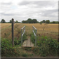 Footbridge and Public Footpath over Recently Harvested Crop Field, Broomfield in CM1 4FF