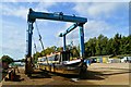 NB 'Hannah' on the boat lift at Thames and Kennet Marina in RG4 5BQ