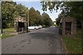 Looking outwards at the entrance to Carleton Crematorium in FY6 7FL