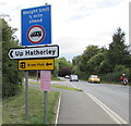 Up Hatherley direction sign on the approach to Leckhampton, Cheltenham in GL53 0FF