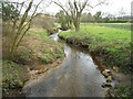 The Bourne: From the Lovelands Lane ford footbridge in Chobham in GU24 8EB