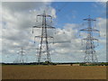 Pylons in pairs from Sizewell towards Ipswich in Burgh