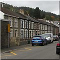 Row of houses and cars, Bailey Street, Ton Pentre in Pentre Community