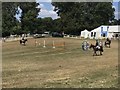 Showjumping warm-up arena at Gatcombe Horse Trials in GL8 8NW