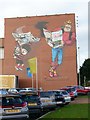 Mural on the east wall of DC Thomson's Kingsway Print Plant in DD4 8EZ