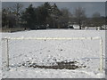 Snowy football pitch, Winchmore Hill in HP7 0NR