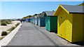 Beach huts and promenade in Lowestoft in NR33 7AU