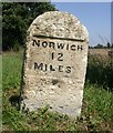 Old Milestone by the B1172, London Road, Wymondham parish in NR18 9SN