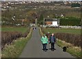 Couple with dog - walking up Long Lane in DE75 7JE