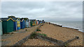 Beach and beach huts at Calshot in SO45 1BR