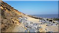 Sea defences to protect the crumbling cliffs at Hopton-on-Sea in NR31 9BN