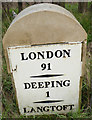 Modern Milestone by the A15, Peterborough Road, Langtoft in PE6 9LQ