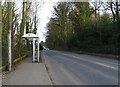 Bus stop and shelter on Main Road (A6102). Wharncliffe Side in S35 0DW