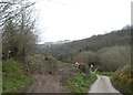 Road to bridge east of Twitchen; footpath along the valley in EX36 3LS