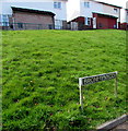 Welsh-only name sign on a grass bank, Bronmynydd, Abertridwr in CF83 2RL