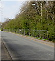Fenced-off part of Merthyr Road, Tafarnaubach in NP22 3AA