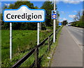 Ceredigion boundary sign on the approach to Lampeter in SA48 8EL