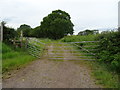 Gated farm track and footpath off Newcastle Road (A53) in Ashley (Newcastle-under-Lyme)