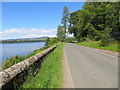 Road passing between woodland and Loch of Lintrathen in DD8 5JJ