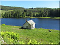 Drumore Loch with its now derelict Boat House in PH10 7LA