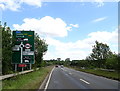 Approaching a roundabout on the A120 towards Colchester in CM23 1EN