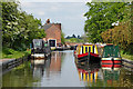 Moored narrowboats at Gailey in Staffordshire in ST19 5PY