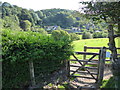 Footpath and kissing gate below Nover's Hill near Church Stretton in SY6 6HF