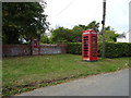 Edward VII postbox and telephone box, Somerton Church in IP29 4BF