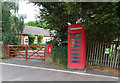 Elizabeth II postbox and telephone box on the A519, Slindon in ST21 6LX