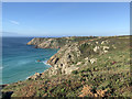 Towards Porthcurno from Treen Cliff in TR19 6LF