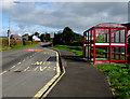 TrawsCymru bus stop and shelter alongside the A485, Peniel, Carmarthenshire in SA32 7HN