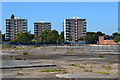 Derelict site and tower blocks, from the Walsall Canal towpath in B70 0BF